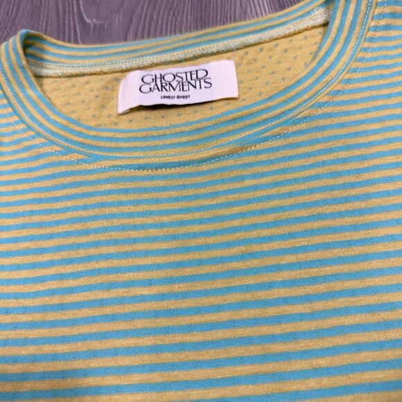 Lonely Ghost Oversized Stretchy Tee Yellow Blue Graphic Streetwear T-Shirt - Picture 2 of 6